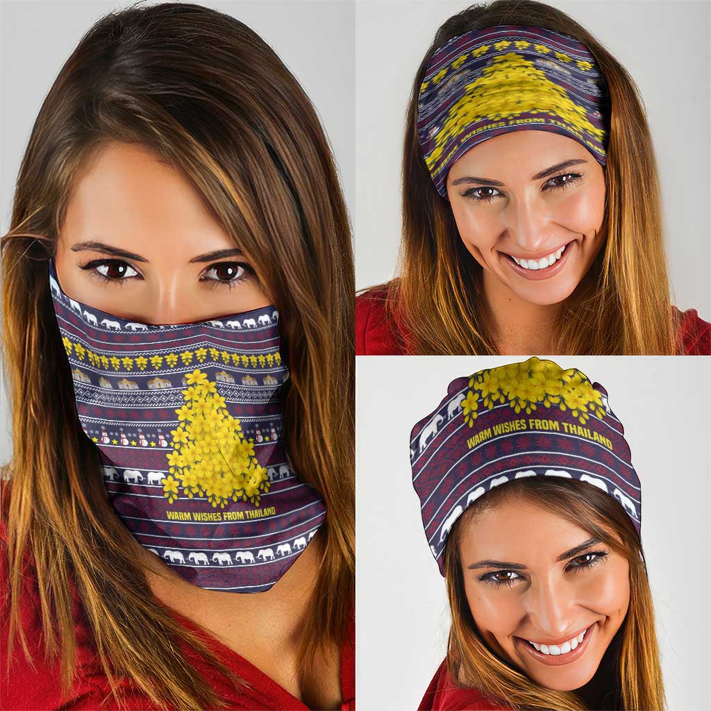Thailand Christmas Neck Gaiter with Yellow Flower Tree Garuda Emblem and Elephant Holiday - Wonder Print Shop