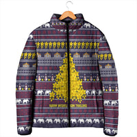 Thailand Christmas Padded Jacket with Yellow Flower Tree Garuda Emblem and Elephant Holiday - Wonder Print Shop