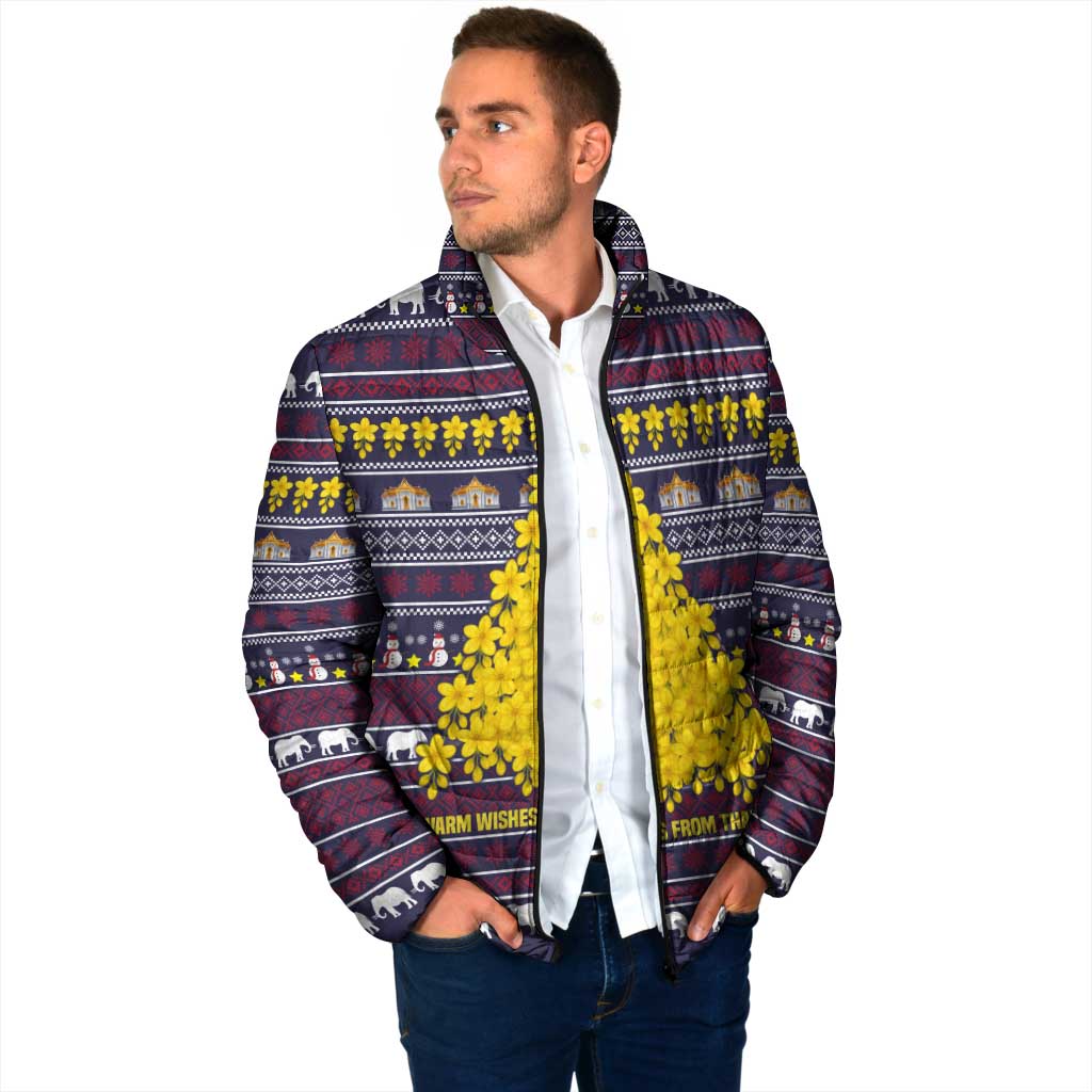 Thailand Christmas Padded Jacket with Yellow Flower Tree Garuda Emblem and Elephant Holiday - Wonder Print Shop