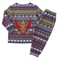 Thailand Christmas Pajama Set with Yellow Flower Tree Garuda Emblem and Elephant Holiday - Wonder Print Shop