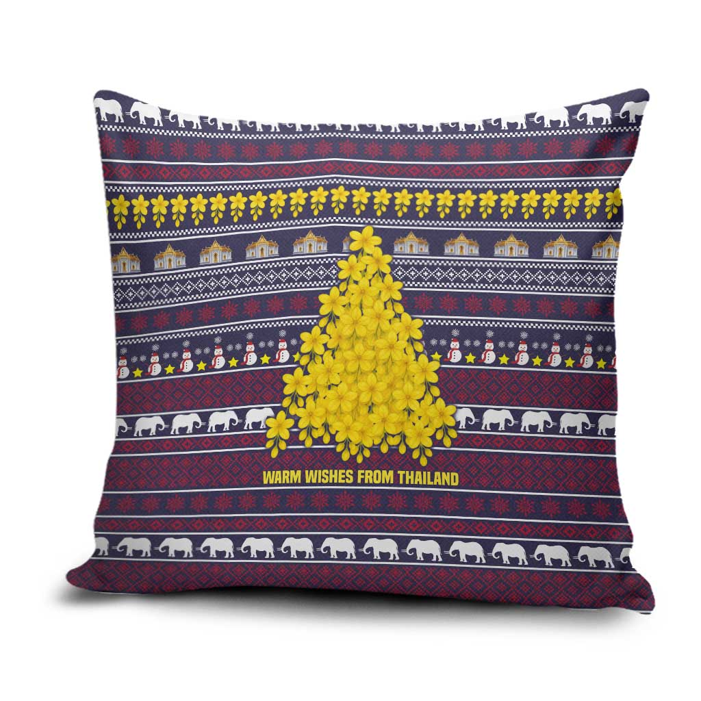 Thailand Christmas Pillow Cover with Yellow Flower Tree Garuda Emblem and Elephant Holiday - Wonder Print Shop