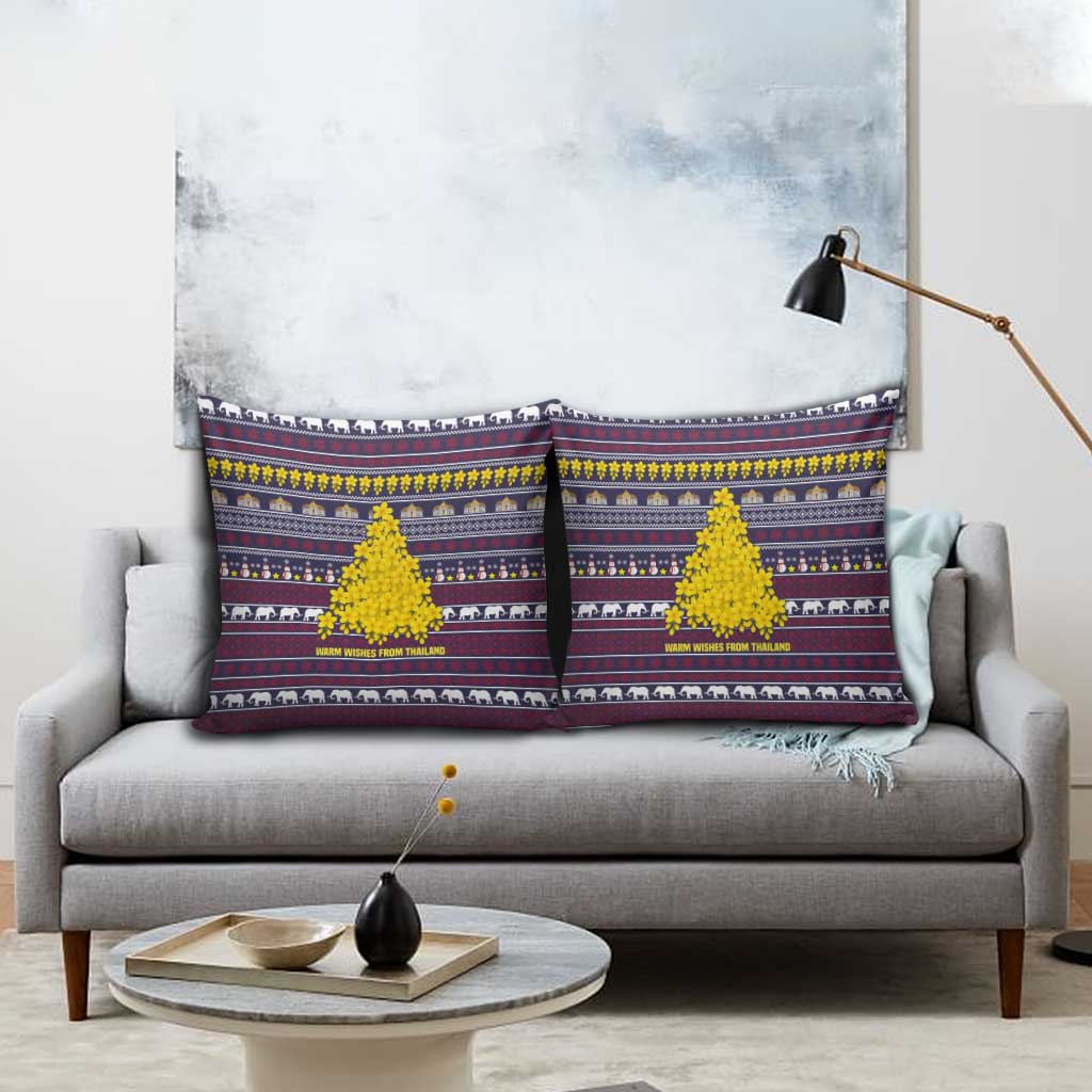 Thailand Christmas Pillow Cover with Yellow Flower Tree Garuda Emblem and Elephant Holiday - Wonder Print Shop