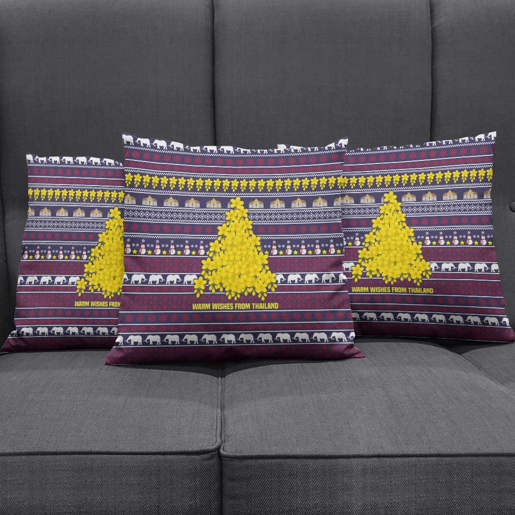 Thailand Christmas Pillow Cover with Yellow Flower Tree Garuda Emblem and Elephant Holiday - Wonder Print Shop