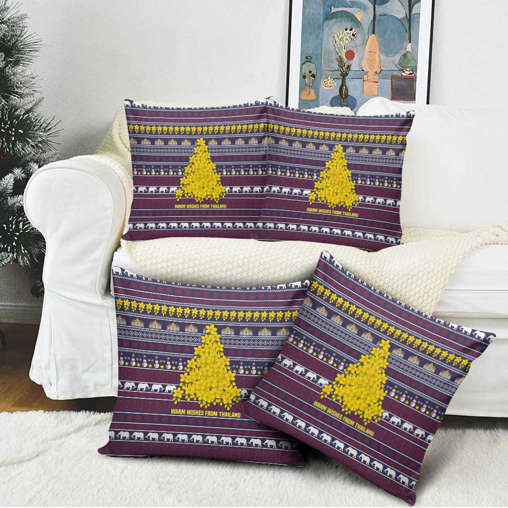 Thailand Christmas Pillow Cover with Yellow Flower Tree Garuda Emblem and Elephant Holiday - Wonder Print Shop