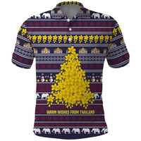 Thailand Christmas Polo Shirt with Yellow Flower Tree Garuda Emblem and Elephant Holiday - Wonder Print Shop