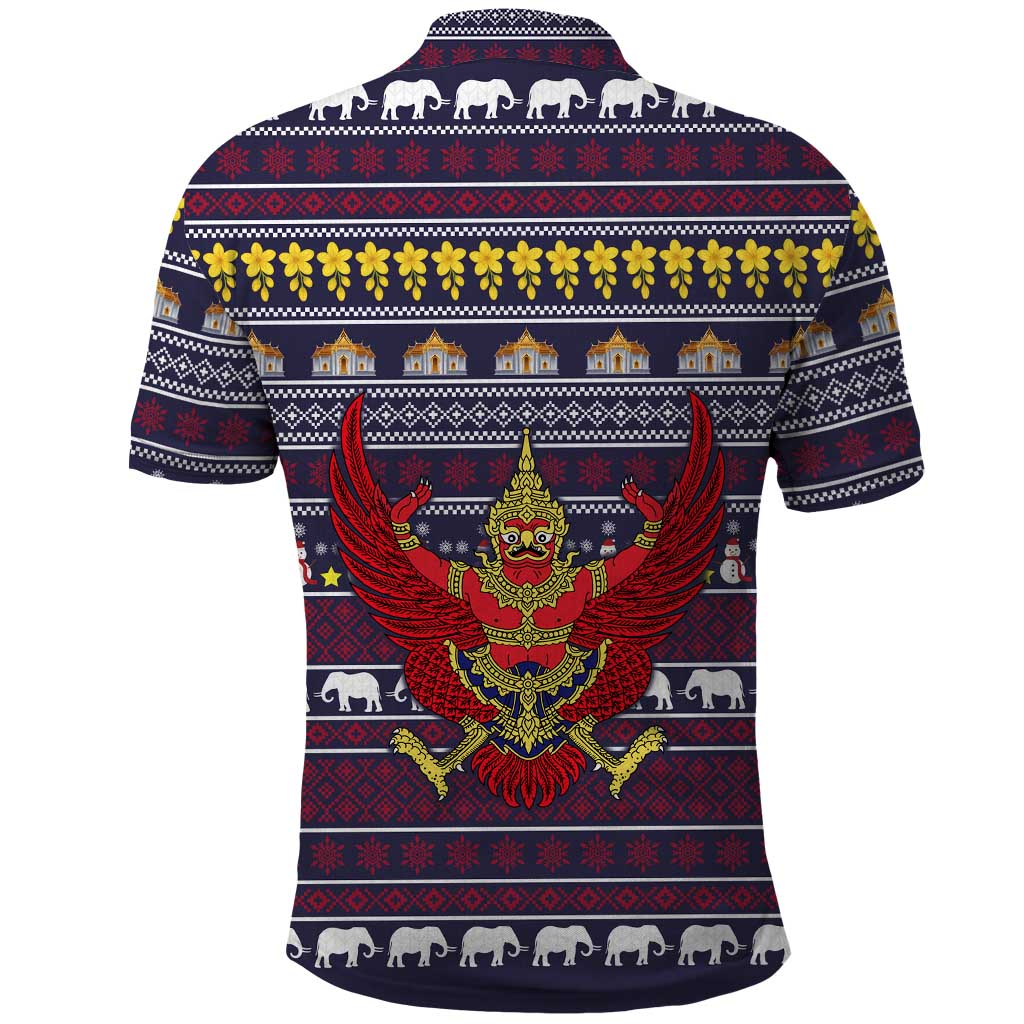 Thailand Christmas Polo Shirt with Yellow Flower Tree Garuda Emblem and Elephant Holiday - Wonder Print Shop