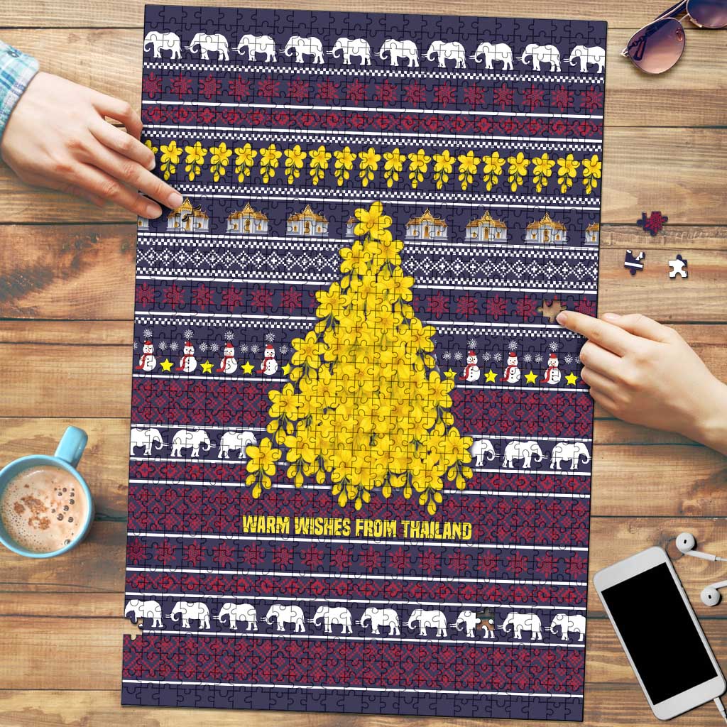 Thailand Christmas Puzzle with Yellow Flower Tree Garuda Emblem and Elephant Holiday - Wonder Print Shop