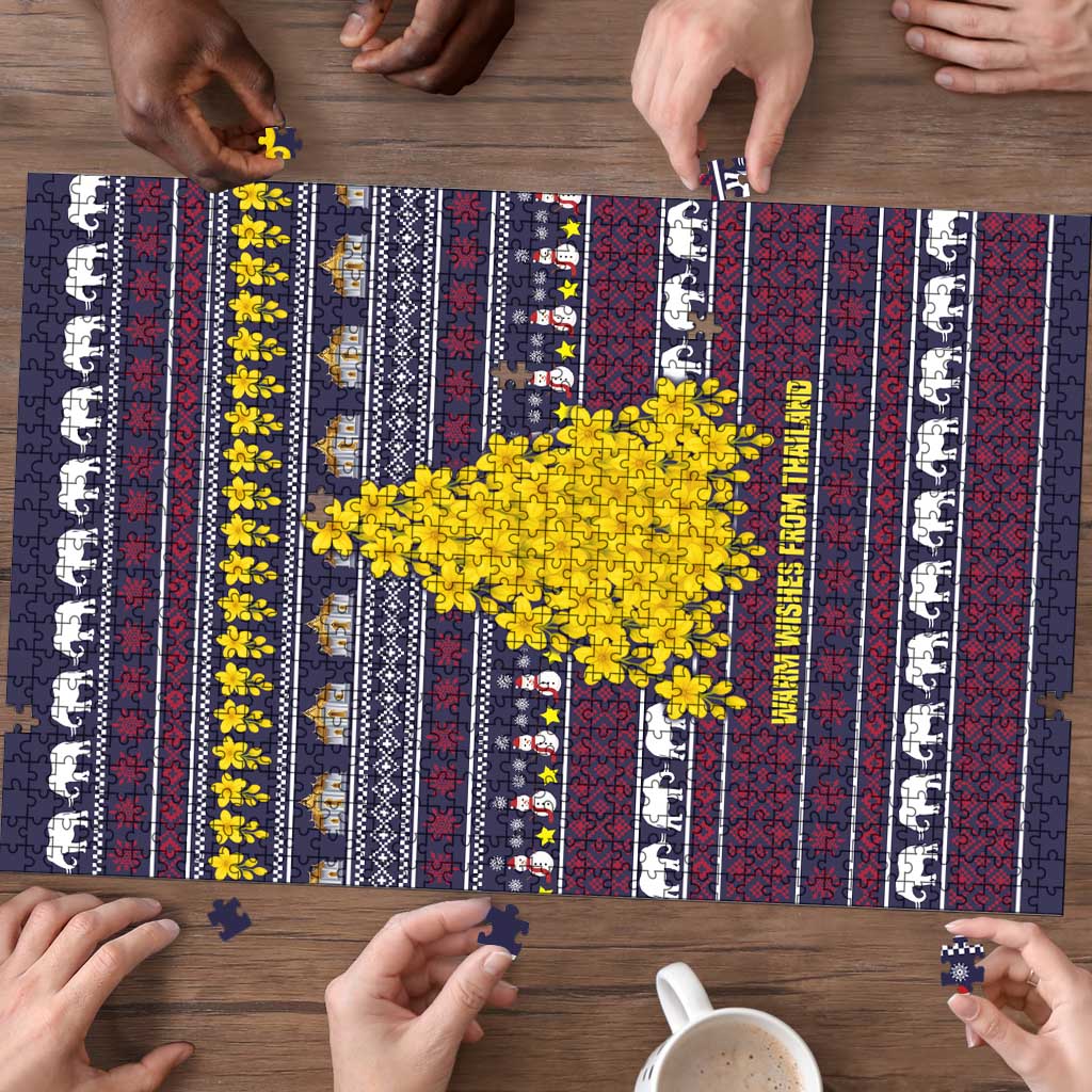 Thailand Christmas Puzzle with Yellow Flower Tree Garuda Emblem and Elephant Holiday - Wonder Print Shop