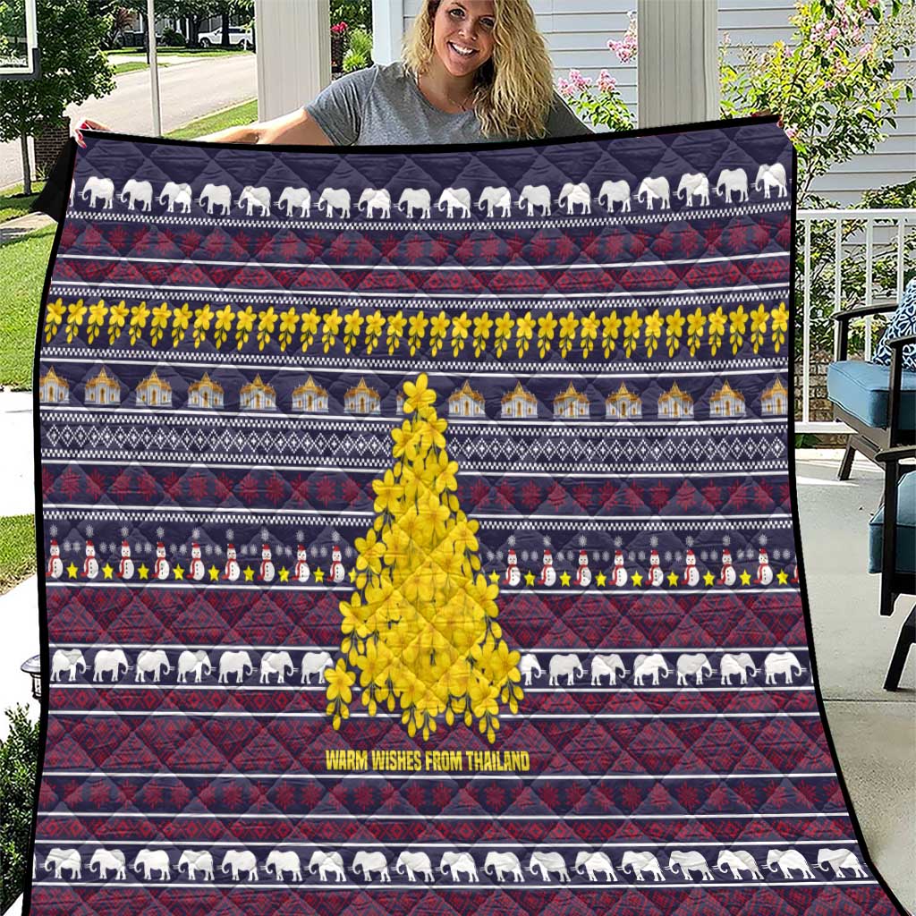 Thailand Christmas Quilt with Yellow Flower Tree Garuda Emblem and Elephant Holiday - Wonder Print Shop
