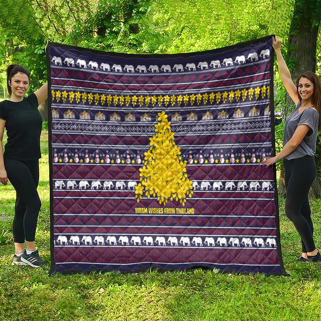 Thailand Christmas Quilt with Yellow Flower Tree Garuda Emblem and Elephant Holiday - Wonder Print Shop