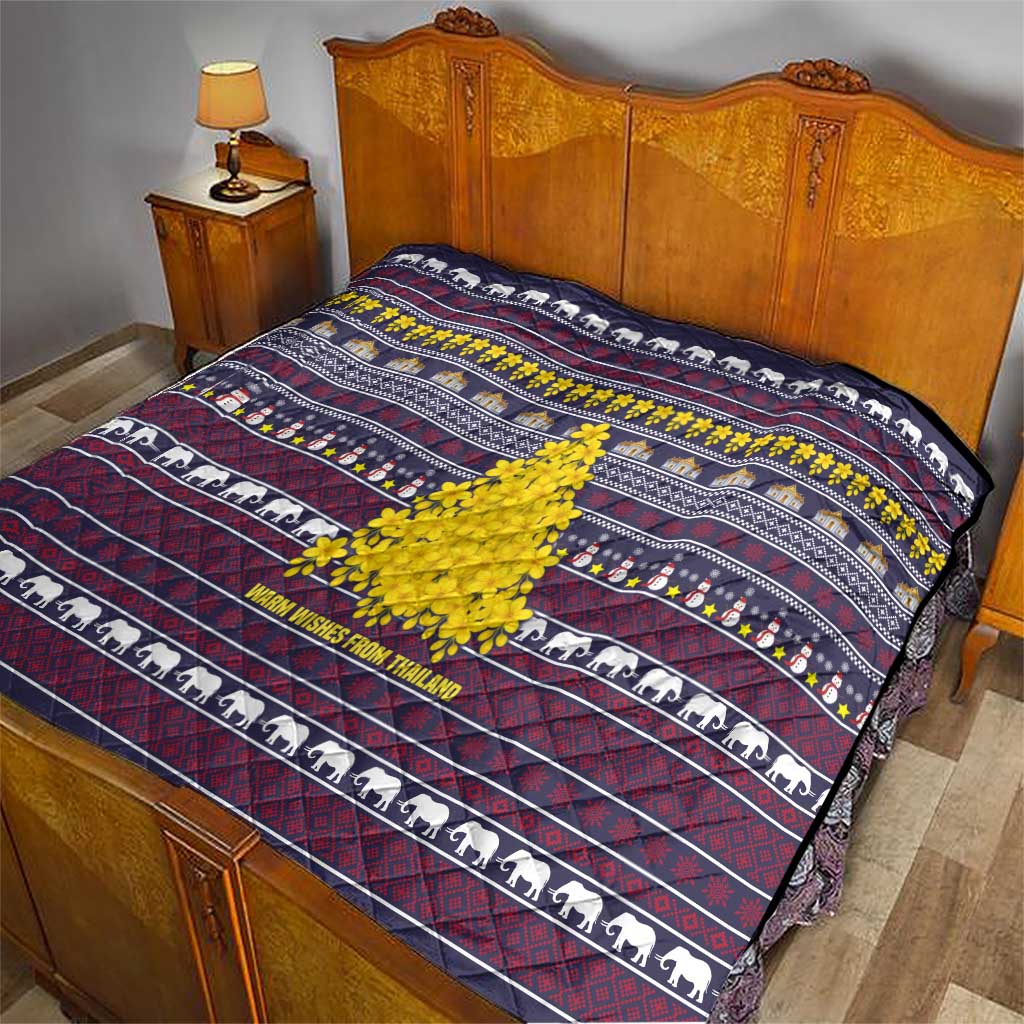 Thailand Christmas Quilt with Yellow Flower Tree Garuda Emblem and Elephant Holiday - Wonder Print Shop