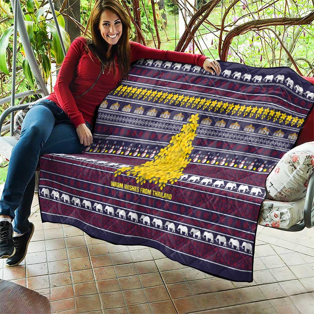 Thailand Christmas Quilt with Yellow Flower Tree Garuda Emblem and Elephant Holiday - Wonder Print Shop