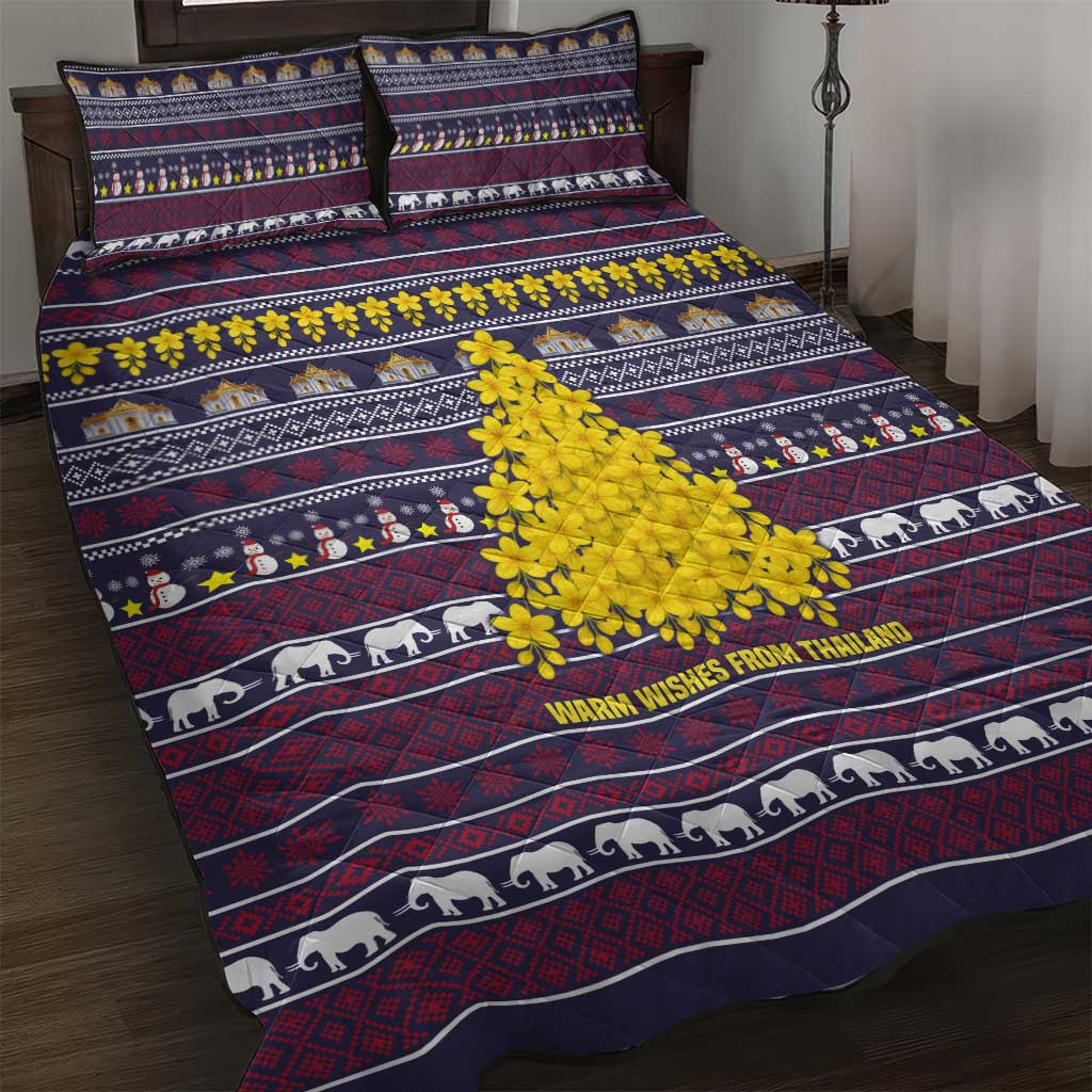Thailand Christmas Quilt Bed Set with Yellow Flower Tree Garuda Emblem and Elephant Holiday - Wonder Print Shop