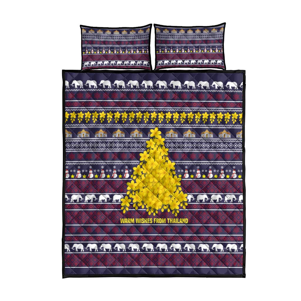 Thailand Christmas Quilt Bed Set with Yellow Flower Tree Garuda Emblem and Elephant Holiday - Wonder Print Shop