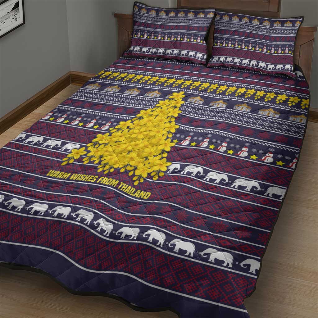 Thailand Christmas Quilt Bed Set with Yellow Flower Tree Garuda Emblem and Elephant Holiday - Wonder Print Shop