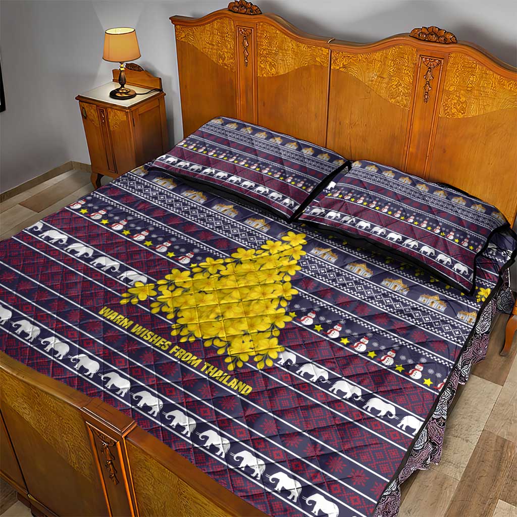 Thailand Christmas Quilt Bed Set with Yellow Flower Tree Garuda Emblem and Elephant Holiday - Wonder Print Shop
