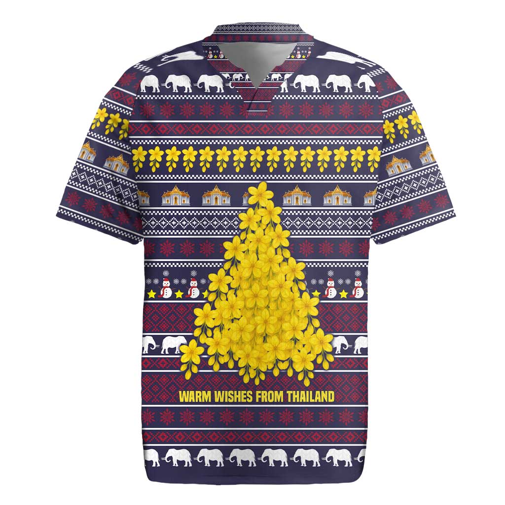 Thailand Christmas Rugby Jersey with Yellow Flower Tree Garuda Emblem and Elephant Holiday - Wonder Print Shop