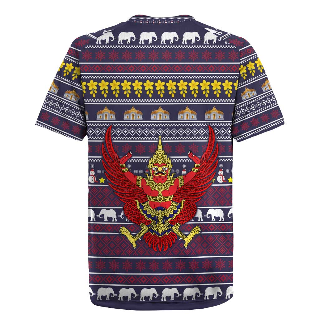 Thailand Christmas Rugby Jersey with Yellow Flower Tree Garuda Emblem and Elephant Holiday - Wonder Print Shop