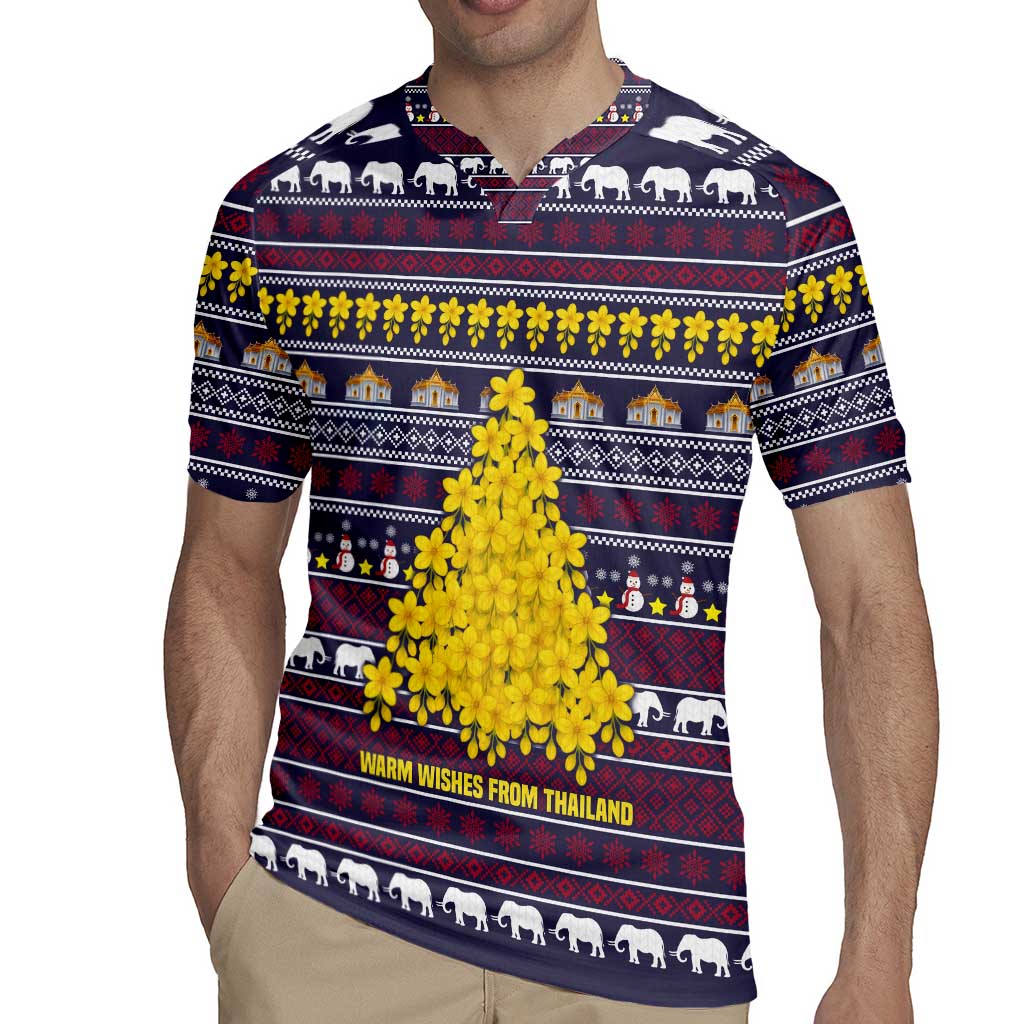 Thailand Christmas Rugby Jersey with Yellow Flower Tree Garuda Emblem and Elephant Holiday - Wonder Print Shop