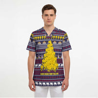 Thailand Christmas Scrub Top with Yellow Flower Tree Garuda Emblem and Elephant Holiday - Wonder Print Shop