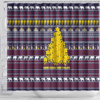Thailand Christmas Shower Curtain with Yellow Flower Tree Garuda Emblem and Elephant Holiday - Wonder Print Shop