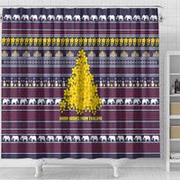 Thailand Christmas Shower Curtain with Yellow Flower Tree Garuda Emblem and Elephant Holiday - Wonder Print Shop