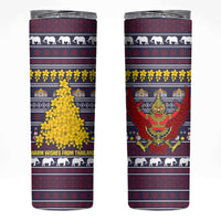 Thailand Christmas Skinny Tumbler with Yellow Flower Tree Garuda Emblem and Elephant Holiday - Wonder Print Shop