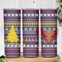 Thailand Christmas Skinny Tumbler with Yellow Flower Tree Garuda Emblem and Elephant Holiday - Wonder Print Shop