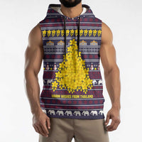 Thailand Christmas Sleeveless Hoodie with Yellow Flower Tree Garuda Emblem and Elephant Holiday - Wonder Print Shop