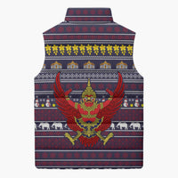 Thailand Christmas Sleeveless Puffer Jacket with Yellow Flower Tree Garuda Emblem and Elephant Holiday - Wonder Print Shop