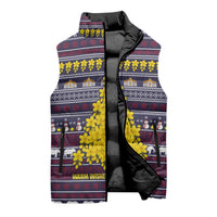 Thailand Christmas Sleeveless Puffer Jacket with Yellow Flower Tree Garuda Emblem and Elephant Holiday - Wonder Print Shop
