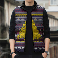 Thailand Christmas Sleeveless Puffer Jacket with Yellow Flower Tree Garuda Emblem and Elephant Holiday - Wonder Print Shop