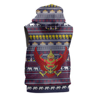 Thailand Christmas Sleeveless Zip Hoodie with Yellow Flower Tree Garuda Emblem and Elephant Holiday - Wonder Print Shop