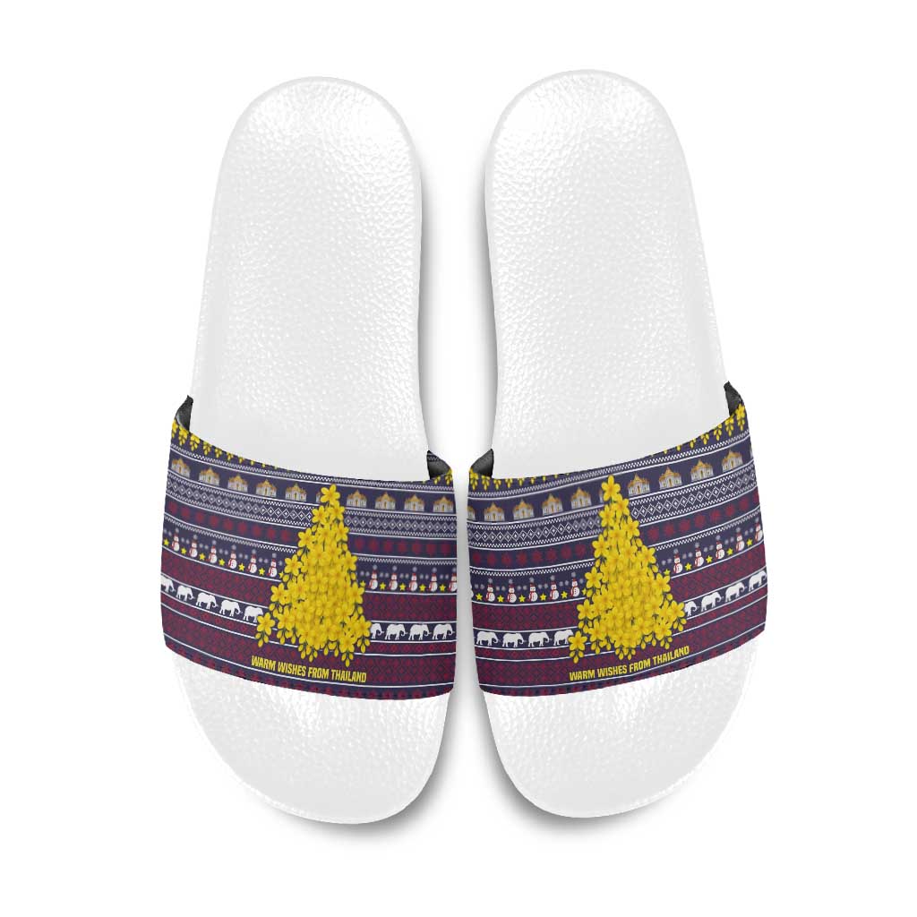Thailand Christmas Slide Sandals with Yellow Flower Tree Garuda Emblem and Elephant Holiday - Wonder Print Shop