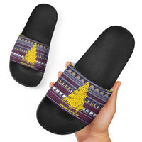 Thailand Christmas Slide Sandals with Yellow Flower Tree Garuda Emblem and Elephant Holiday - Wonder Print Shop
