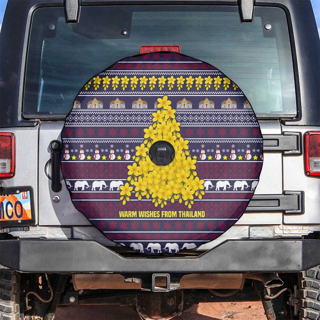 Thailand Christmas Spare Tire Cover with Yellow Flower Tree Garuda Emblem and Elephant Holiday - Wonder Print Shop