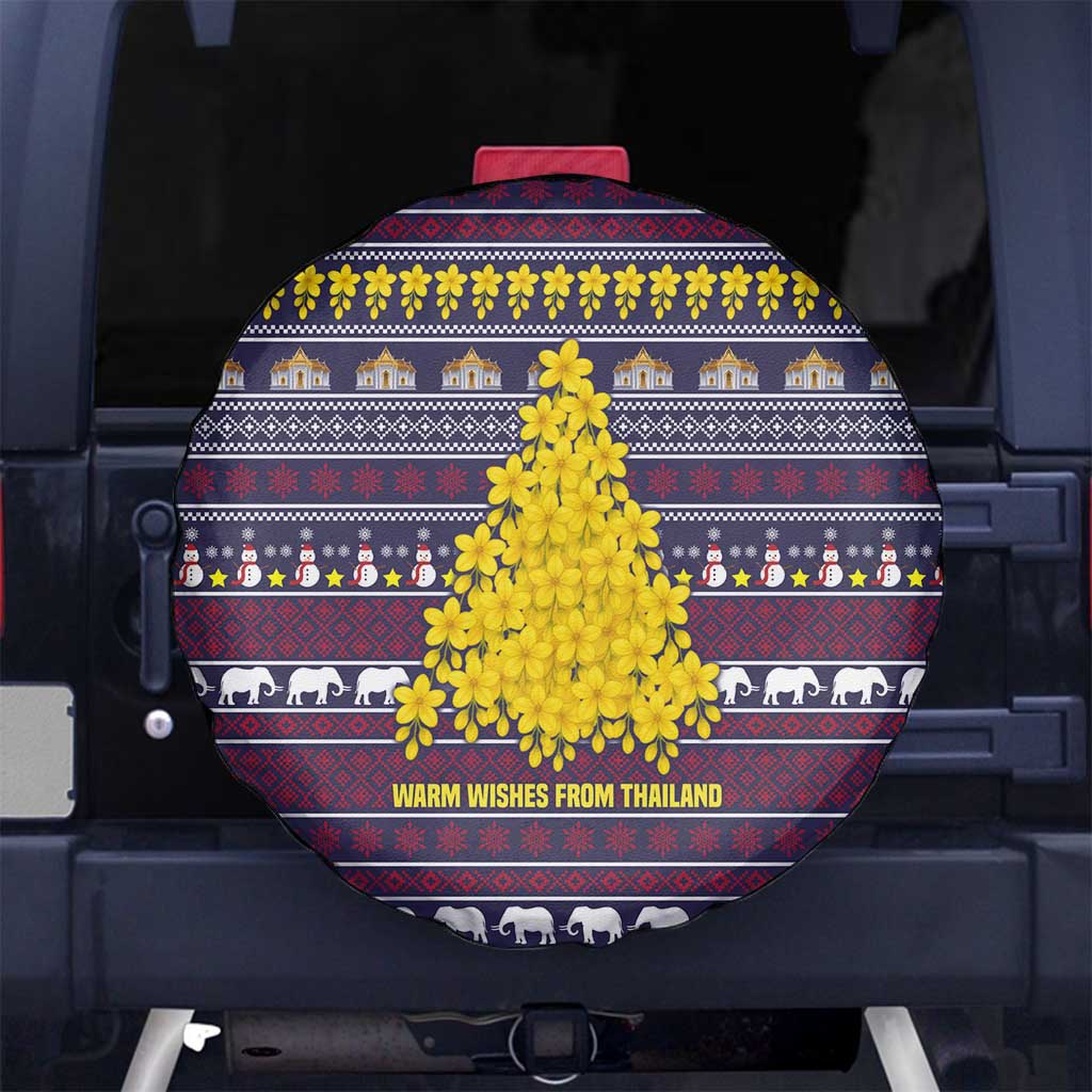 Thailand Christmas Spare Tire Cover with Yellow Flower Tree Garuda Emblem and Elephant Holiday - Wonder Print Shop