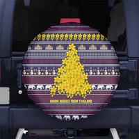 Thailand Christmas Spare Tire Cover with Yellow Flower Tree Garuda Emblem and Elephant Holiday - Wonder Print Shop