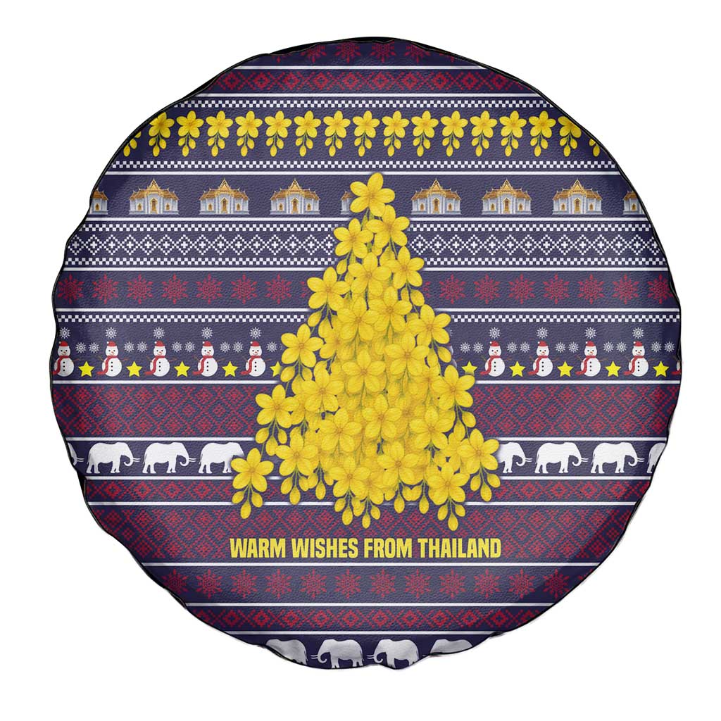 Thailand Christmas Spare Tire Cover with Yellow Flower Tree Garuda Emblem and Elephant Holiday - Wonder Print Shop