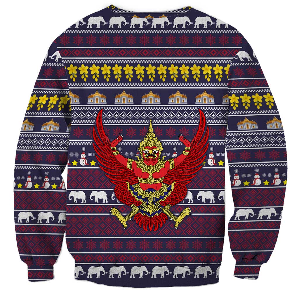 Thailand Christmas Sweatshirt with Yellow Flower Tree Garuda Emblem and Elephant Holiday - Wonder Print Shop