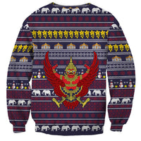 Thailand Christmas Sweatshirt with Yellow Flower Tree Garuda Emblem and Elephant Holiday - Wonder Print Shop