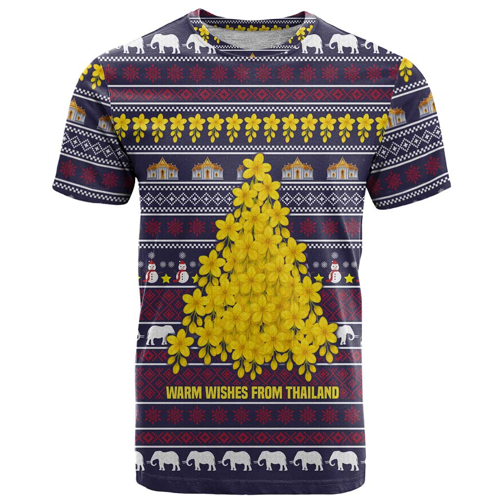 Thailand Christmas T Shirt with Yellow Flower Tree Garuda Emblem and Elephant Holiday - Wonder Print Shop