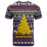 Thailand Christmas T Shirt with Yellow Flower Tree Garuda Emblem and Elephant Holiday - Wonder Print Shop