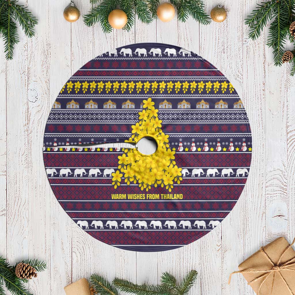 Thailand Christmas Tree Skirt with Yellow Flower Tree Garuda Emblem and Elephant Holiday - Wonder Print Shop
