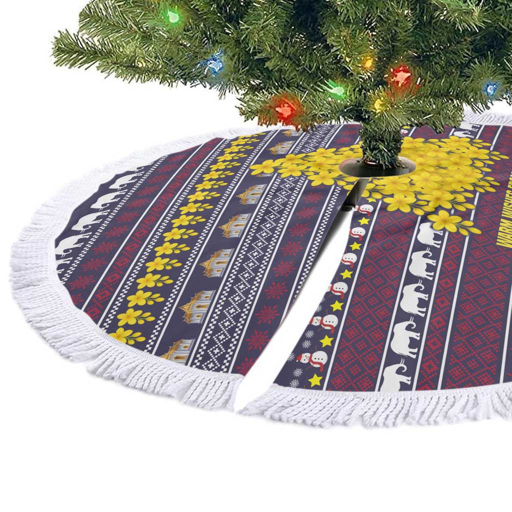 Thailand Christmas Tree Skirt with Yellow Flower Tree Garuda Emblem and Elephant Holiday - Wonder Print Shop