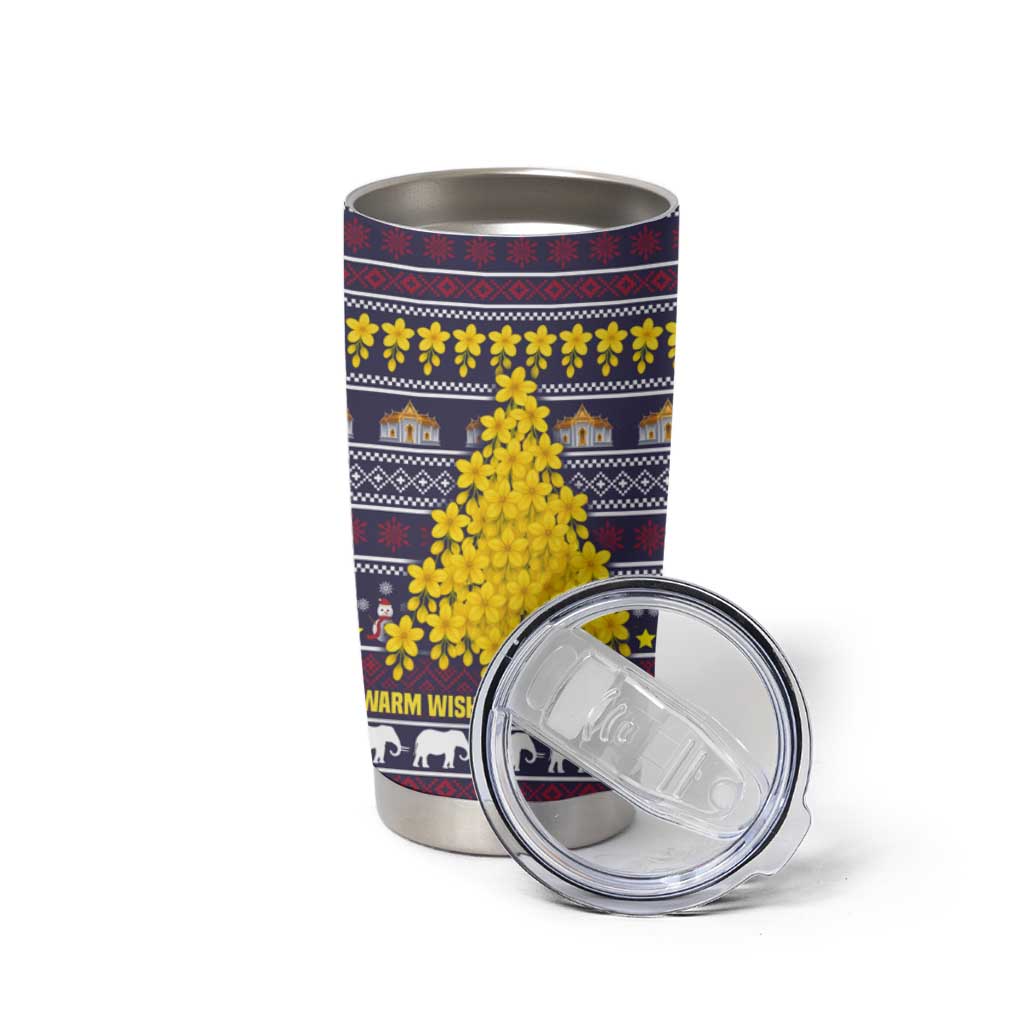 Thailand Christmas Tumbler Cup with Yellow Flower Tree Garuda Emblem and Elephant Holiday - Wonder Print Shop