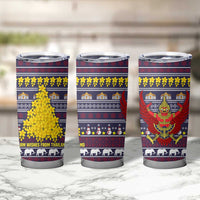 Thailand Christmas Tumbler Cup with Yellow Flower Tree Garuda Emblem and Elephant Holiday - Wonder Print Shop