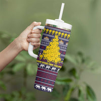 Thailand Christmas Tumbler With Handle with Yellow Flower Tree Garuda Emblem and Elephant Holiday - Wonder Print Shop
