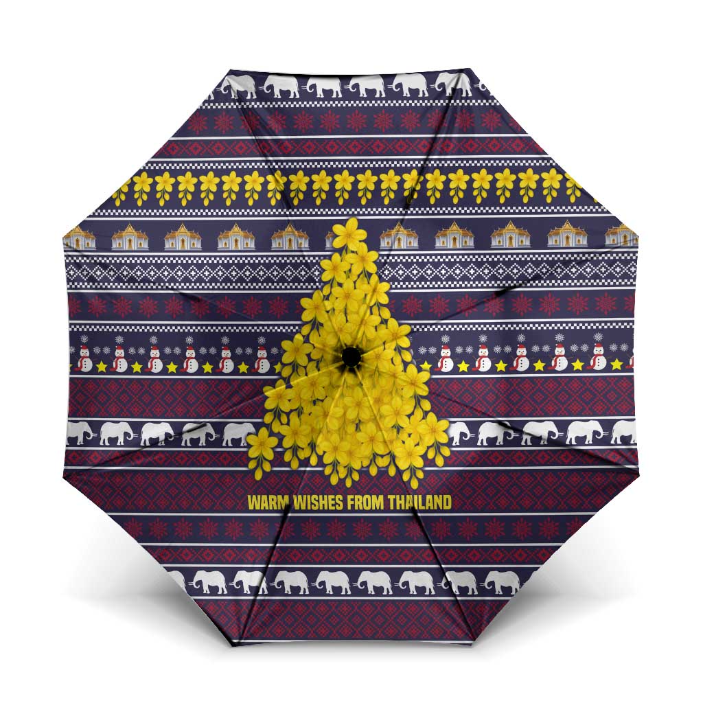Thailand Christmas Umbrella with Yellow Flower Tree Garuda Emblem and Elephant Holiday - Wonder Print Shop