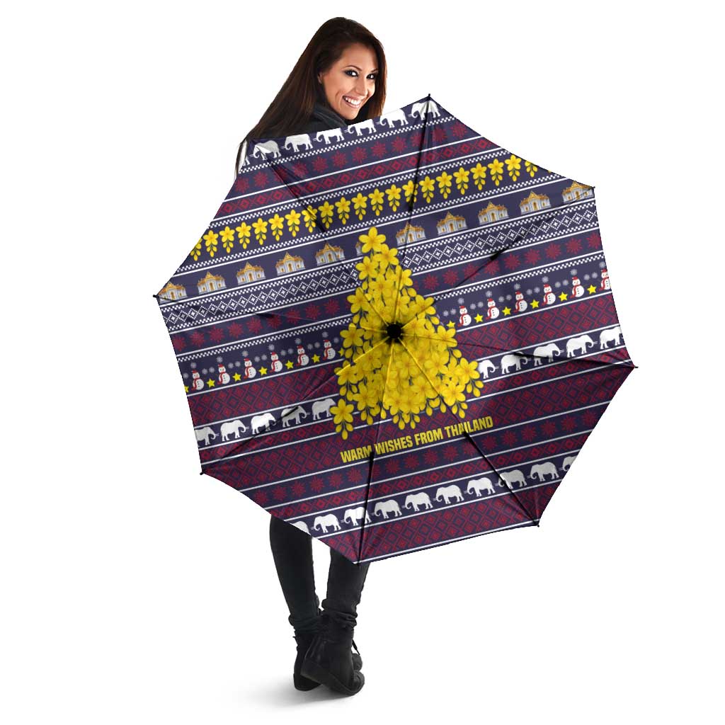 Thailand Christmas Umbrella with Yellow Flower Tree Garuda Emblem and Elephant Holiday - Wonder Print Shop